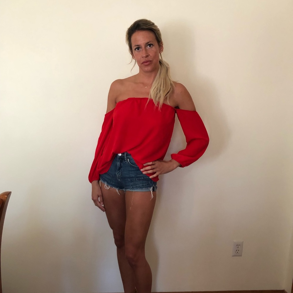 Red off the shoulder blouse
